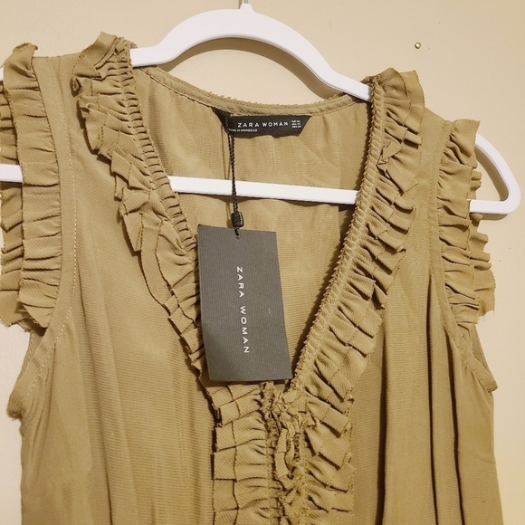 Zara Woman | Khaki Green/Brown Sleeveless Mini Dress (Size XS) - Picture 3 of 14